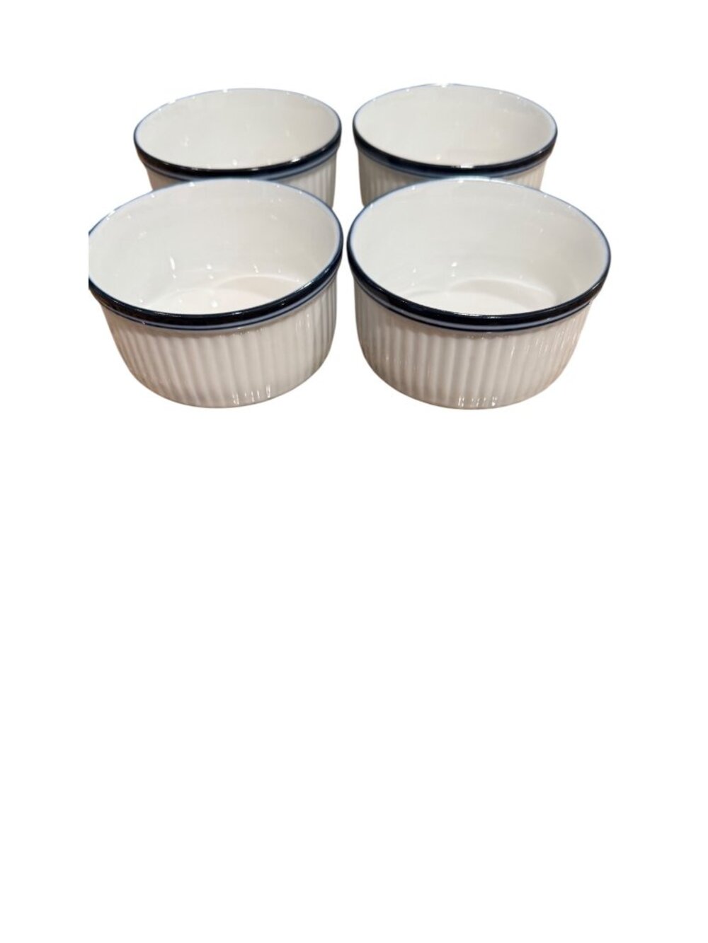 Dansk Bistro Ceramic Bakeware Ramekins White W/ Blue Rim 4-Inch Set Of 4 Baking - Picture 9 of 11
